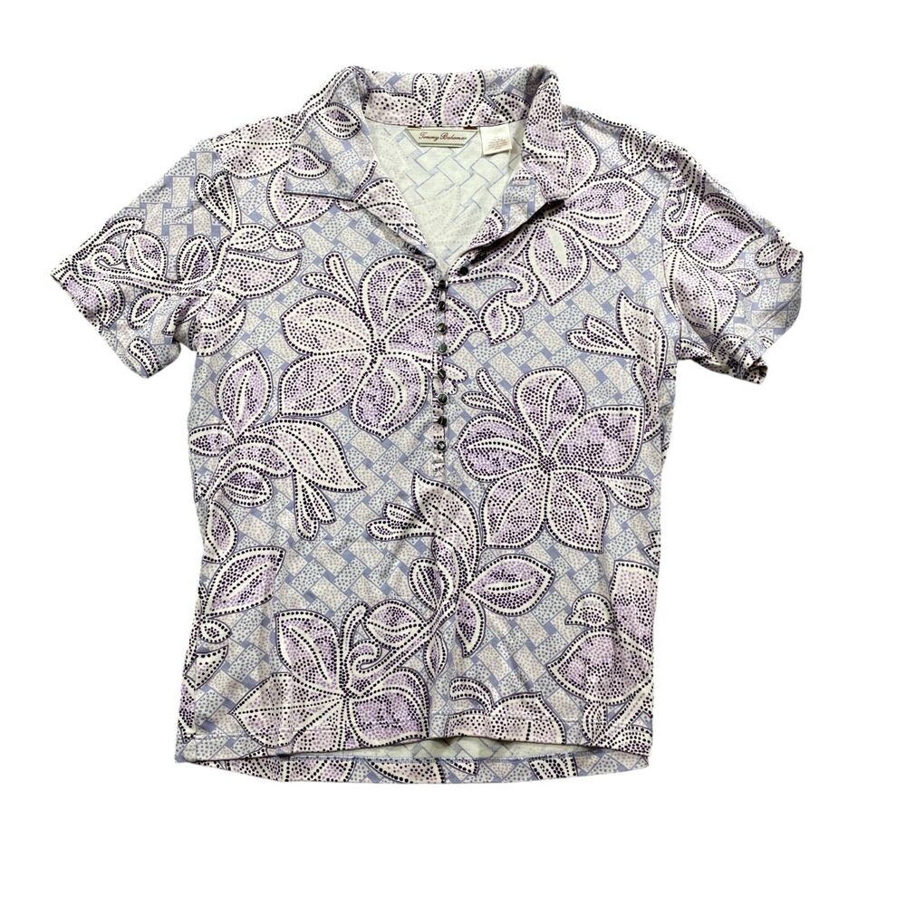 Tommy Bahama Small Purple Paisley 1/2‎ Button Short Sleeve Silk Blend Shirt